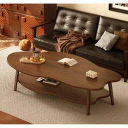 Oval Wooden Coffee Table 2-Tier Center Table With Storage Shelf For Living Room - thumbnail 5