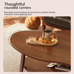 Oval Wooden Coffee Table 2-Tier Center Table With Storage Shelf For Living Room - thumbnail 4
