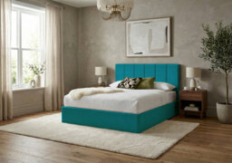 Slumbre Stafford Plush Velvet Ottoman Sleigh Bed - 5Ft Kingsize - Mallard