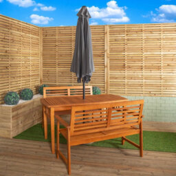Samuel Alexander Outdoor 4 Person Rectangular Wooden Garden Table, 2 Benches With Grey Havana Parasol & Base - thumbnail 2