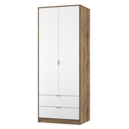 Nashville Ready Assembled Contemporary Matt White & Oak 2 Drawer Tall Double Wardrobe (H)1960mm (W)740mm (D)520mm - thumbnail 1