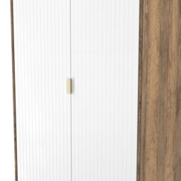Nashville Ready Assembled Contemporary Matt White & Oak 2 Drawer Tall Double Wardrobe (H)1960mm (W)740mm (D)520mm - thumbnail 3
