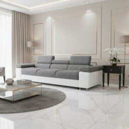 Torezio Three Seater Sofa With Adjustable Headrests For Living Room Chipboard Frame Metal Legs 263X102X90 White And Grey Melange - thumbnail 1