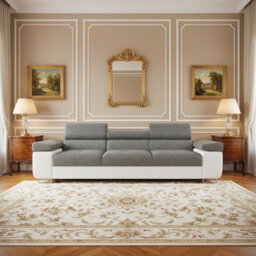 Torezio Three Seater Sofa With Adjustable Headrests For Living Room Chipboard Frame Metal Legs 263X102X90 White And Grey Melange - thumbnail 2