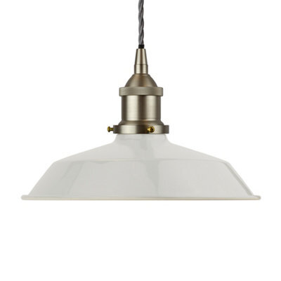 Pale Grey Small Trinity Metal Painted Dome Pendant Light With Brushed Chrome Lamp Holder And Grey Twisted Cable - Se Home - image 1