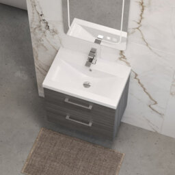Balterley Bramshall Modern Bathroom Wall Hung 2 Soft Close Drawer Vanity Unit & Mid-Edge Basin, Anthracite, 610mm - thumbnail 3