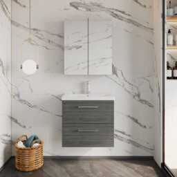 Balterley Bramshall Modern Bathroom Wall Hung 2 Soft Close Drawer Vanity Unit & Mid-Edge Basin, Anthracite, 610mm - thumbnail 2