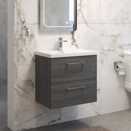 Balterley Bramshall Modern Bathroom Wall Hung 2 Soft Close Drawer Vanity Unit & Mid-Edge Basin, Anthracite, 610mm - thumbnail 4