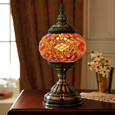 Marrakech Table Lamp - Mains Powered Handcrafted Moroccan Style Indoor Home Lantern Light With Mosaic Glass - H27 X 13.5Cm Dia - image 1
