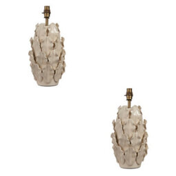 Loops Elegant Ivory Crackle Glaze Table Lamp Base Set - 2 Pack With Aged Brass Finish