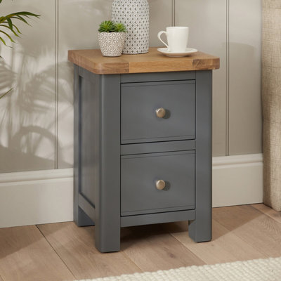 The Furniture Market Marbury Slate Grey Painted Slim 2 Drawer Bedside Table Narrow Nightstand For Small Spaces Solid Wood Brushed Nickel Handles - image 1