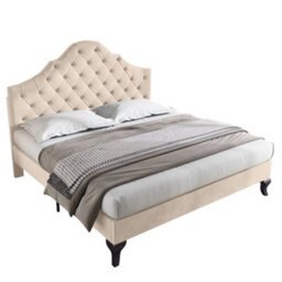 BTM Upholstered Bed 4Ft6 Slatted Frame Headboard Height-Adjustable Youth Bed Velvet Beige - thumbnail 9