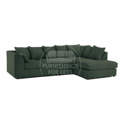 Furnishings For Less UK Luxor Green Jumbo Cord Large 5 Seater Corner Sofa Long Right Hand Facing - image 1