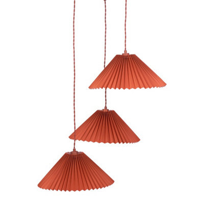 Valuelights Akira Burnt Orange 3 Way Hanging Pendant Ceiling Light With Pleated Lampshade - Led Bulbs Included - image 1