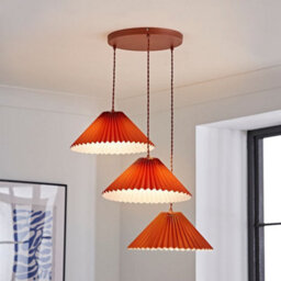 Valuelights Akira Burnt Orange 3 Way Hanging Pendant Ceiling Light With Pleated Lampshade - Led Bulbs Included - thumbnail 2
