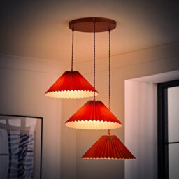 Valuelights Akira Burnt Orange 3 Way Hanging Pendant Ceiling Light With Pleated Lampshade - Led Bulbs Included - thumbnail 3