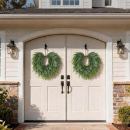 "Amorly 22"" Artificial Eucalyptus&saw Grass Wreath For Front Door Decor Faux Eucalyptus Greenery Hanging Wreath,for Outdoor/wall/farmhouse" - thumbnail 3