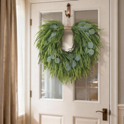 "Amorly 22"" Artificial Eucalyptus&saw Grass Wreath For Front Door Decor Faux Eucalyptus Greenery Hanging Wreath,for Outdoor/wall/farmhouse" - thumbnail 4