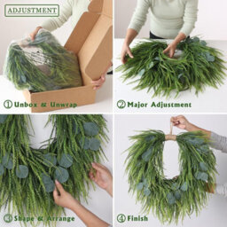 "Amorly 22"" Artificial Eucalyptus&saw Grass Wreath For Front Door Decor Faux Eucalyptus Greenery Hanging Wreath,for Outdoor/wall/farmhouse" - thumbnail 5