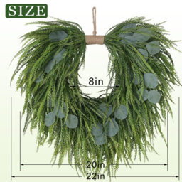 "Amorly 22"" Artificial Eucalyptus&saw Grass Wreath For Front Door Decor Faux Eucalyptus Greenery Hanging Wreath,for Outdoor/wall/farmhouse" - thumbnail 6