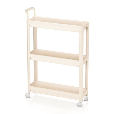 Froppi™ Kitchen Storage 7 Inches Slim Storage Trolley, 3 Tier Cream White Bathroom Shelf Unit With Handle L50.5 W17.5 H76 Cm - image 1