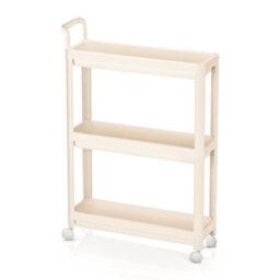Froppi™ Kitchen Storage 7 Inches Slim Storage Trolley, 3 Tier Cream White Bathroom Shelf Unit With Handle L50.5 W17.5 H76 Cm - thumbnail 1