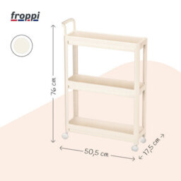 Froppi™ Kitchen Storage 7 Inches Slim Storage Trolley, 3 Tier Cream White Bathroom Shelf Unit With Handle L50.5 W17.5 H76 Cm - thumbnail 2