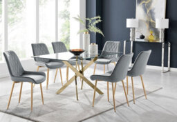 Furniturebox Uk Leonardo 6 Gold Dining Table And 6 Grey Pesaro Gold Leg Chairs - thumbnail 1
