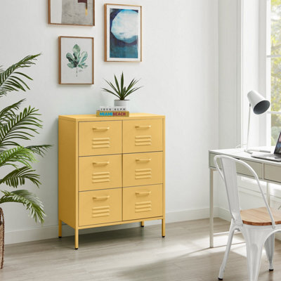 Furniturebox Uk Teksi Mustard Yellow Metal 6 Drawer Sideboard - image 1