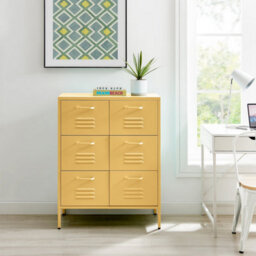 Furniturebox Uk Teksi Mustard Yellow Metal 6 Drawer Sideboard - thumbnail 2