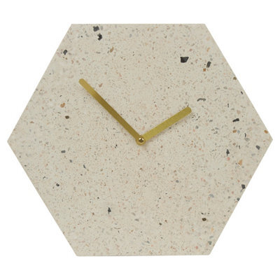 Orsina Geometric Terazzo Clock With Gold Toned Hands,versatile Hexagonal Wall Clock,compact Decorative Timepiece - image 1