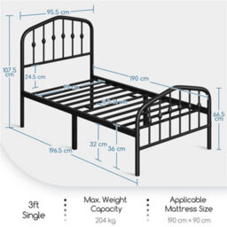Yaheetech Black 3Ft Single Metal Bed Frame With Arched Headboard And Footboard - thumbnail 4