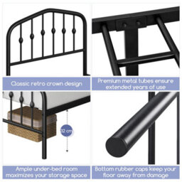 Yaheetech Black 3Ft Single Metal Bed Frame With Arched Headboard And Footboard - thumbnail 5