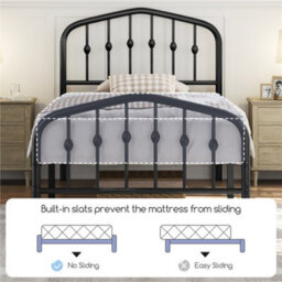 Yaheetech Black 3Ft Single Metal Bed Frame With Arched Headboard And Footboard - thumbnail 6