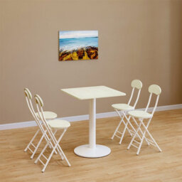 Living And Home White Wooden Square Coffee Table Dining Table With Metal Base 600 X 600 mm - thumbnail 1