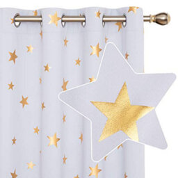 Deconovo Eyelet Curtains, Gold Star Foil Printed Blackout Curtains For Living Room, 66 X 72 Inch(W X L), Silver Grey, 2 Panels - thumbnail 1