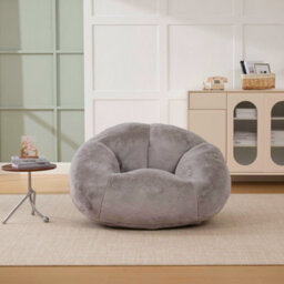 Matteo Giant Shell-Shaped Faux Fur Bean Bag Chair For Adults - High-Rebound Memory Foam, Light Grey - thumbnail 9