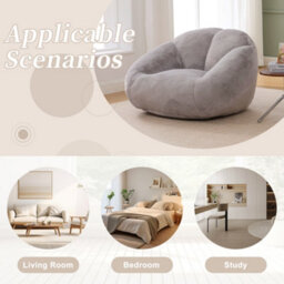 Matteo Giant Shell-Shaped Faux Fur Bean Bag Chair For Adults - High-Rebound Memory Foam, Light Grey - thumbnail 6