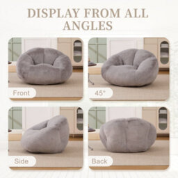 Matteo Giant Shell-Shaped Faux Fur Bean Bag Chair For Adults - High-Rebound Memory Foam, Light Grey - thumbnail 2