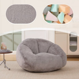 Matteo Giant Shell-Shaped Faux Fur Bean Bag Chair For Adults - High-Rebound Memory Foam, Light Grey