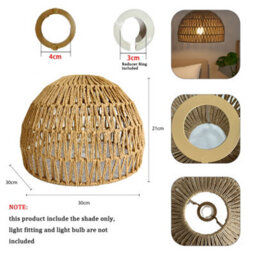 Handwoven Boho Coastal Ceiling Light Shade - Natural Wicker Pendant Lampshade  30Cm - thumbnail 6