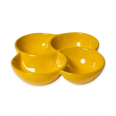 Verano Spanish Ceramics Selena 4 Past Section Snack Dish Glazed Hand Dipped Kitchen Dining Dishware 25Cm (D) Yellow - image 1
