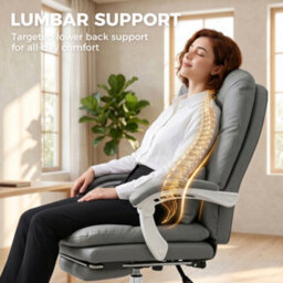 Homcom Reclining Office Chair, Desk Chair With Lumbar Support, Grey - thumbnail 7