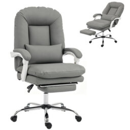 Homcom Reclining Office Chair, Desk Chair With Lumbar Support, Grey - thumbnail 2