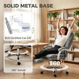 Homcom Reclining Office Chair, Desk Chair With Lumbar Support, Grey - thumbnail 8