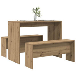 Walplus 3 Piece Dining Table And Bench Set Atisian Oak Engineered Wood - thumbnail 3