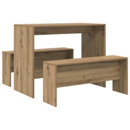 Walplus 3 Piece Dining Table And Bench Set Atisian Oak Engineered Wood - thumbnail 7