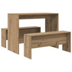 Walplus 3 Piece Dining Table And Bench Set Atisian Oak Engineered Wood - thumbnail 2