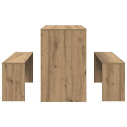 Walplus 3 Piece Dining Table And Bench Set Atisian Oak Engineered Wood - thumbnail 6