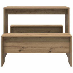 Walplus 3 Piece Dining Table And Bench Set Atisian Oak Engineered Wood - thumbnail 5